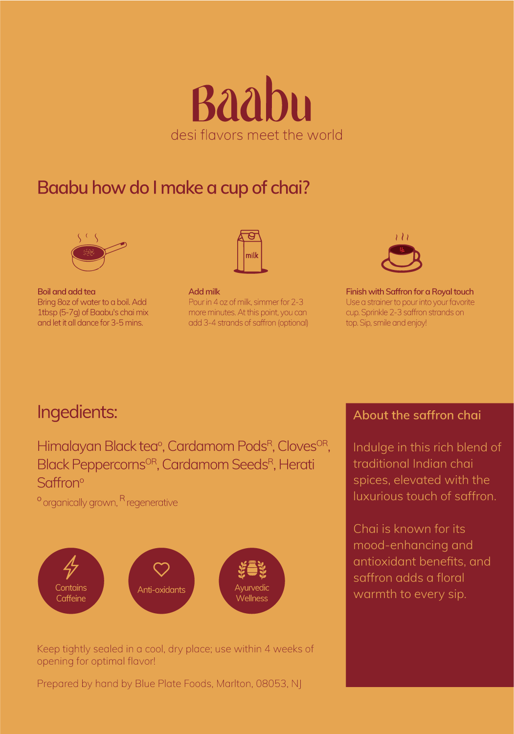 Saffron Chai - Organic Loose Leaf  (15 cups ☕)