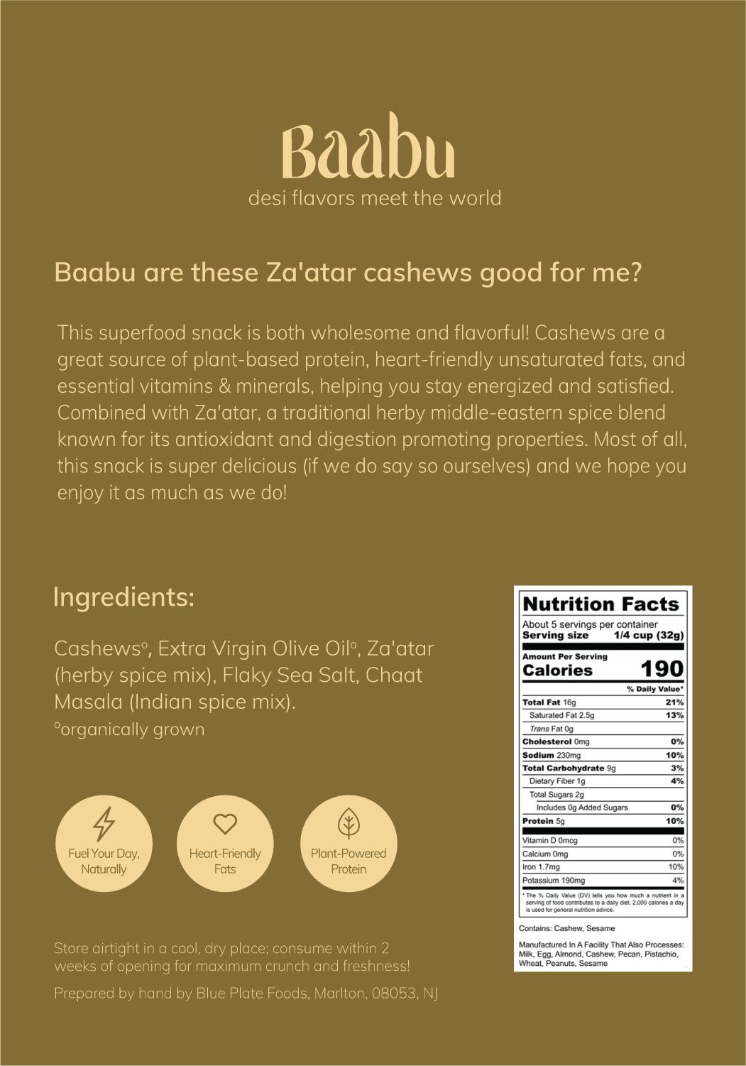 Za'atar Cashews 🌿 (Organic - 6oz)